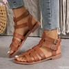 Fashion Large Roman Sandals New Flat Bottom Non Slip Hollow Wear Resistant Beach Style Sandals Solid Color Platform Zapatos De Mujer