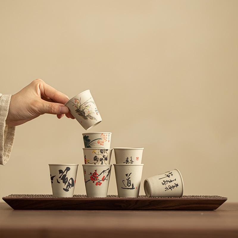 Vintage Ceramic Tea Cup Set: Floral and Avian Design, Host and Guest Cups, Perfect for Tea Tasting and Festive Gifts