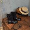 Retro color matching canvas short boots women's round head belt buckle western tooling boots Maillard style thin casual medium boots