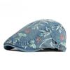 Women's Ethnic Floral Print Beret Vintage Washed Denim Flat Cap British Retro Newsboy Hat Fashion Duckbill Cap Casual Forward Hat Adjustable