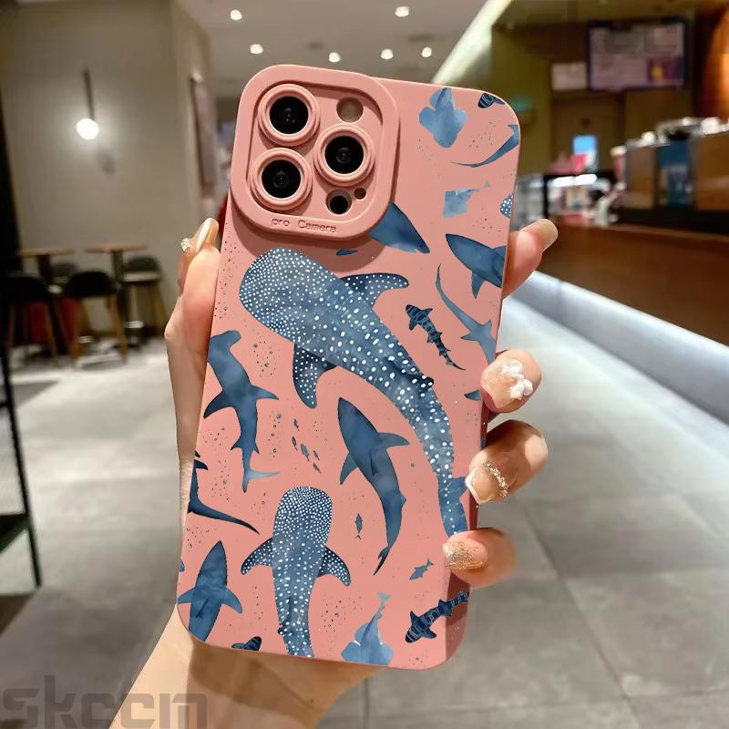 Whale Pattern Phone Case For iPhone 16 Pro Max Cases For iPhone 11 12 13 14 15 8 7 Plus 16e XR X XS Shockproof Silicone Cover