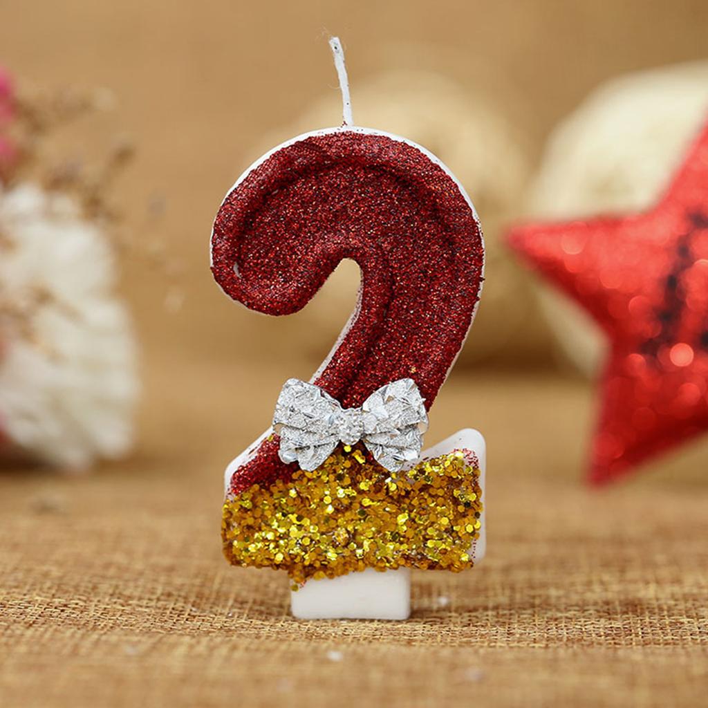2.95-inch Red Gold Bow Digital Birthday Cake Candles Cake Candles Sparkling Wedding Baby Shower Party Decoration Cake Top Cover