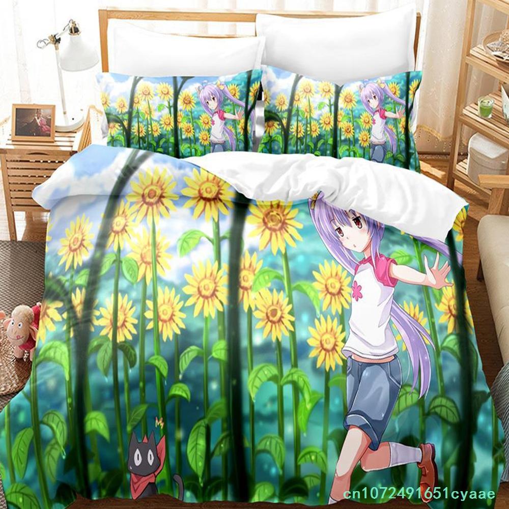 Non Non Biyori Bedding Set Single Twin Full Queen King Size Bed Set Adult Kid Bedroom Duvetcover Sets Anime Parure De Lit Bed