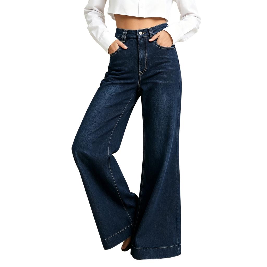 Women's Casual High Waist Wide Leg Flared Jeans