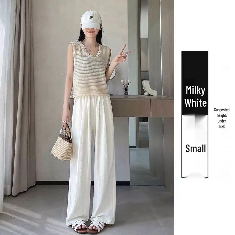 Women s Summer Ice Silk Wide-Leg High-Waist Drape Casual Pants S (70-95 jin) high quality