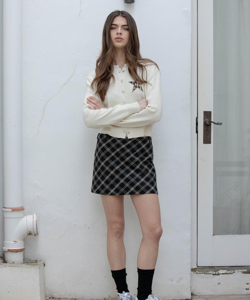 Dimanche Check Mini Skirt (Black/Ivory)
