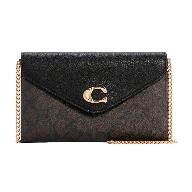 

New COACH Pebbled Leather Envelope Bag Crossbody Bags Small Size Women s Dark Brown Monogram & Black C7301-IMAA8 21.1*3.3*13.2CM