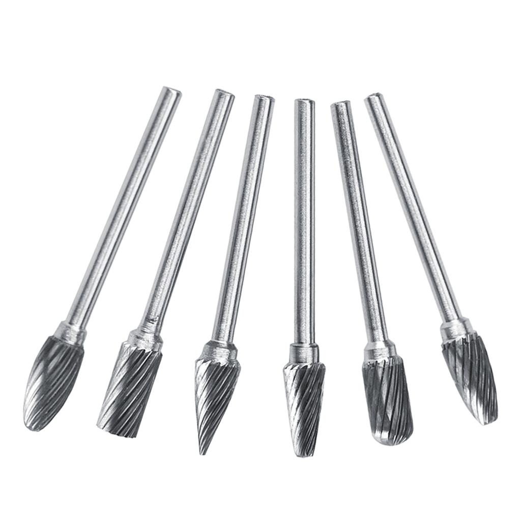 10pcs Tungsten Carbide Steel   Files Burr Set 3mm Shank 6mm Cutting Diameter Double Cut