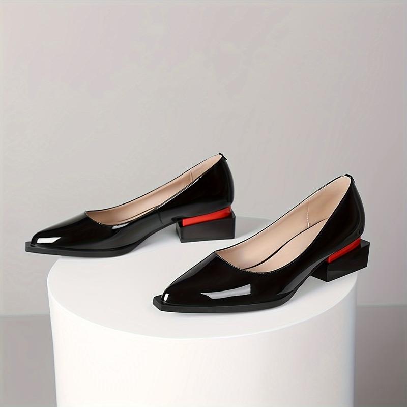 Fashion Women's new pointed patent leather mid heel oversized comfortable casual retro work single shoe