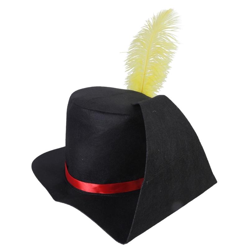Elegant Black Festive Party Hat Soft  with Yellow Feather for Holiday Caroler Unisex Black Christmas Hat