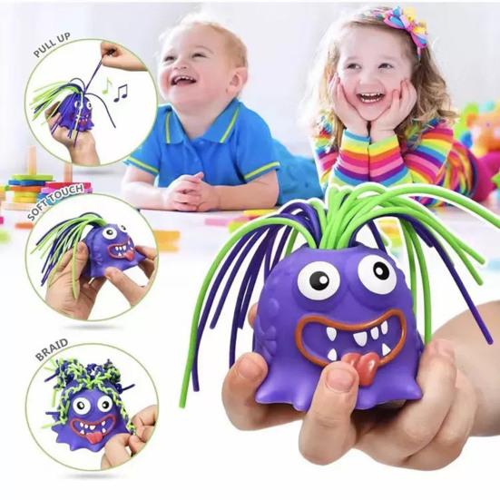 

Hair Pulling Screaming Demon Toy with Light 6 Sound Effects Stress Anxiety Relief Portable Kids Teens Adults Colorful Hair Plucking Devil Sensory синій