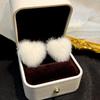 French Gentle White Plush Stud Earrings, Simple And Advanced Sense, Light Luxury Temperament, Hairball Earrings For Women
