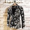 Autumn Men Blazer Fashion Print Turndown Collar Long Sleeve One Button Loose