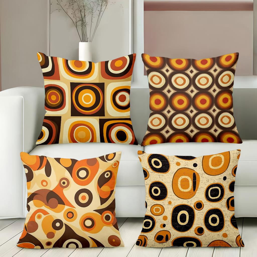 Retro Patterned Cushions With Orange Brown Circles Polyester pillowcase, sofa decorative cushion cov Headboard Pillow