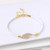 White Cubic Zircon Angel Wings Leather Rope Braided Bracelet for Women Girls Daily Party Lucky Jewelry Fine Birthday Gift