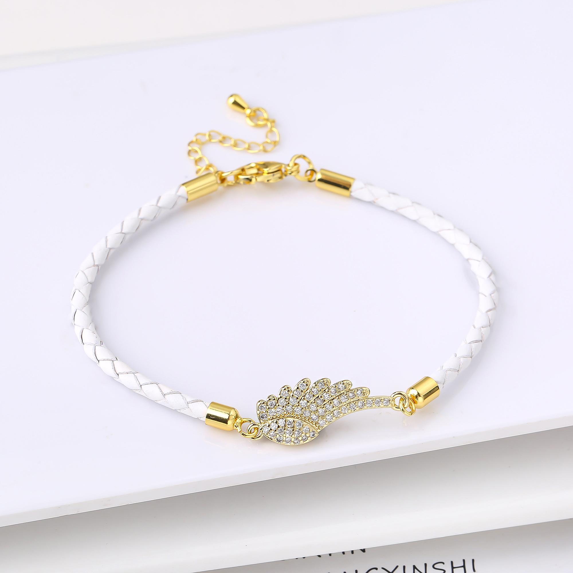 

Luxury White Full Cubic Zirconia Angel Wings Leather Rope Chain Bracelet Lucky for Women Girls Party Wedding Zircon Gift