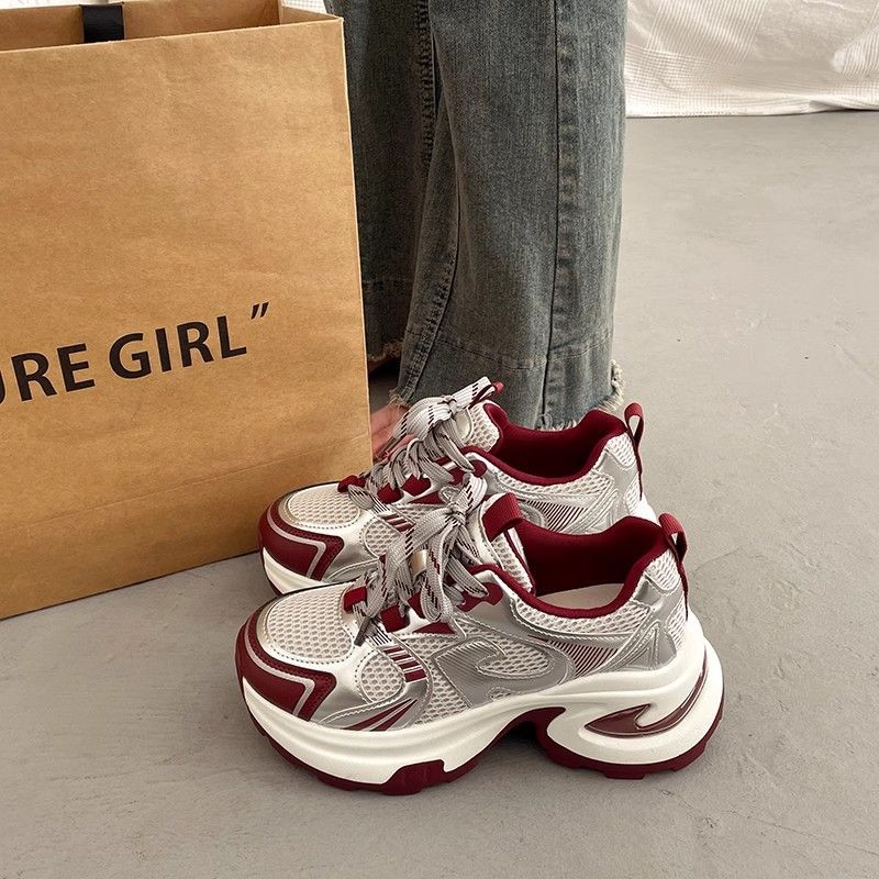 

Thick-soled heightening silver dad shoes women s 2025 new spring and autumn popular small casual sports women s shoes 40 червоний