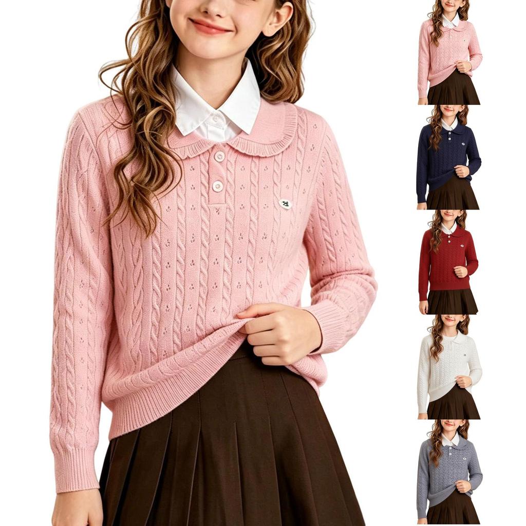Kinder Zopfmuster Pullover mit kleinem Kragen für Wärme und lässige Alltagsmode