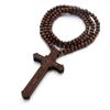 Religious Wood Beads Necklace Wood Crucifix Pendant Chain Handmade Rosary Necklace  Church