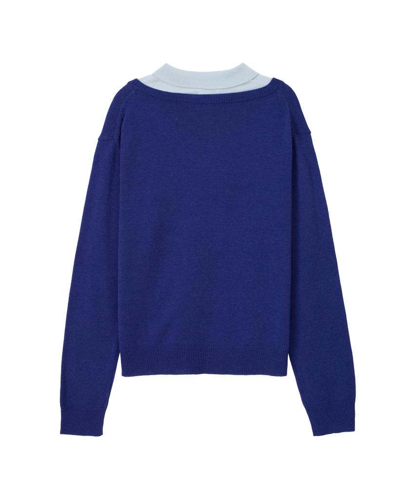 NOHANT Layered V-Neck Collar Knit Blue