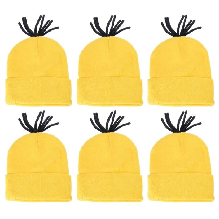 

Yellow Winter Brimless Hat 6PCS Soft Knitted Pullover Hat With Fun Tassels Family Party Gathering Hat for Holiday Event 1