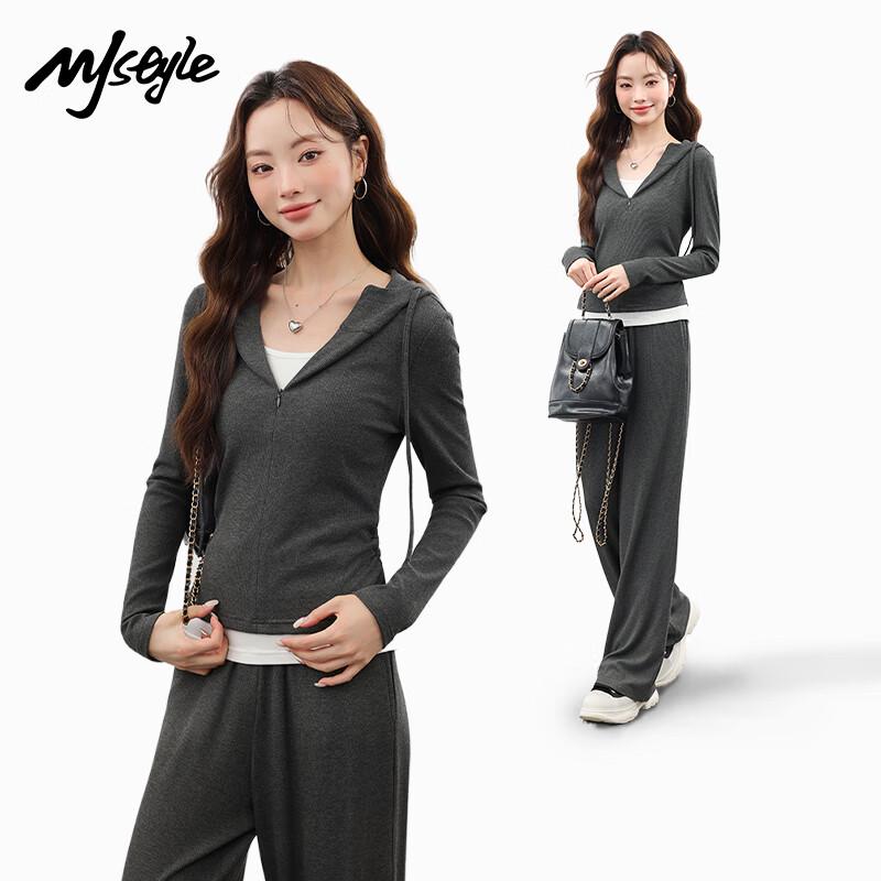 MJ STYLE Women s Faux Two-Piece Casual Set (Jacket & Wide Leg Pants) M