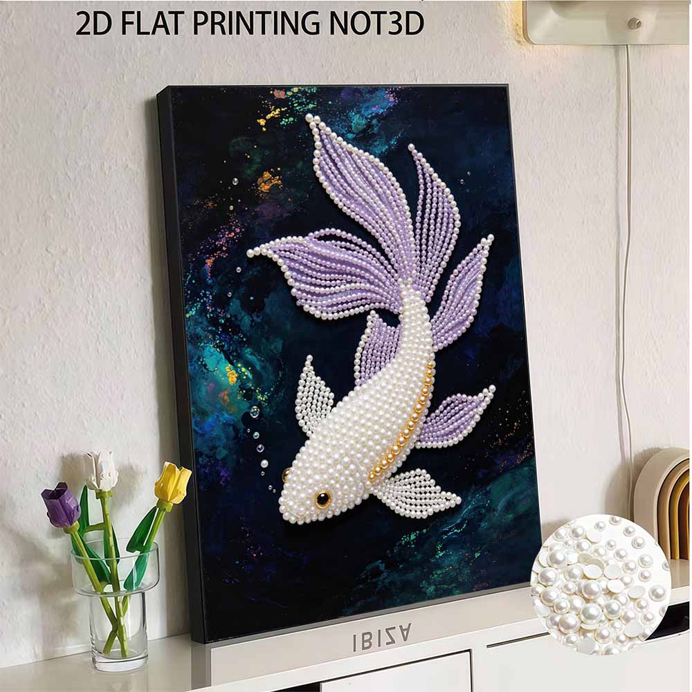 5D Round Pearl Painting Kit Elegant Koi Fish Pattern DIY Handmade Crystal Artist Home Interior Decor Gift