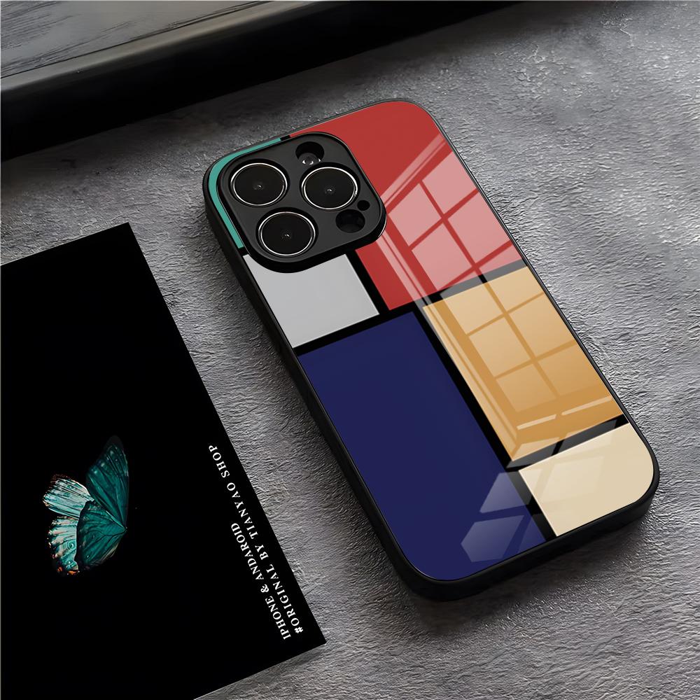 Pattern Abstract Piet Mondrian Phone Case For IPhone 17 Pro Max 15 Pro 16 14 Plus 12 13 Mini 11 Pro Shockproof Glass Cover