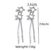 2 Pieces of Women's Fashionable Long Diamond Studded Star Tassel Earrings, Earrings, Banquet and Party Accessories