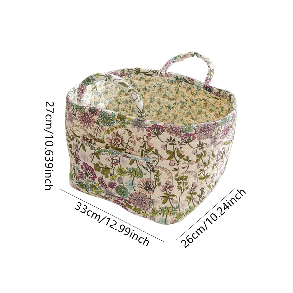 Pastoral style Fabric Storage Basket with Handle Quilted Laundry Hampers Big Capacity Portable Underwear Sorting Basket for Home