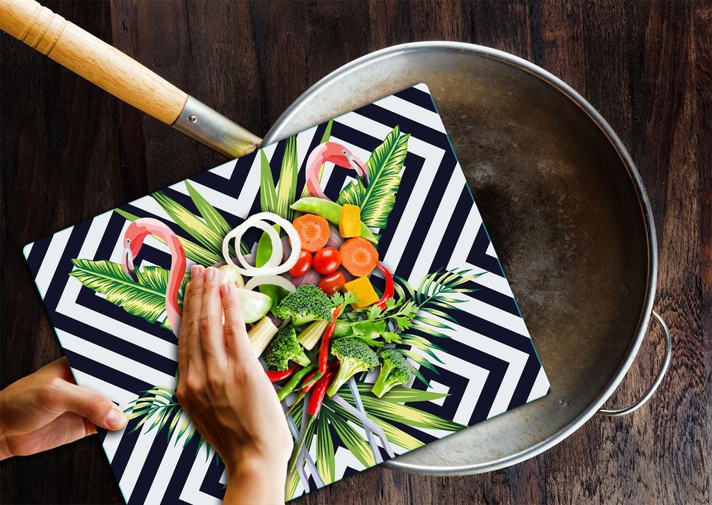 Glasplatte Schneidebrett 52x40 Flamingo