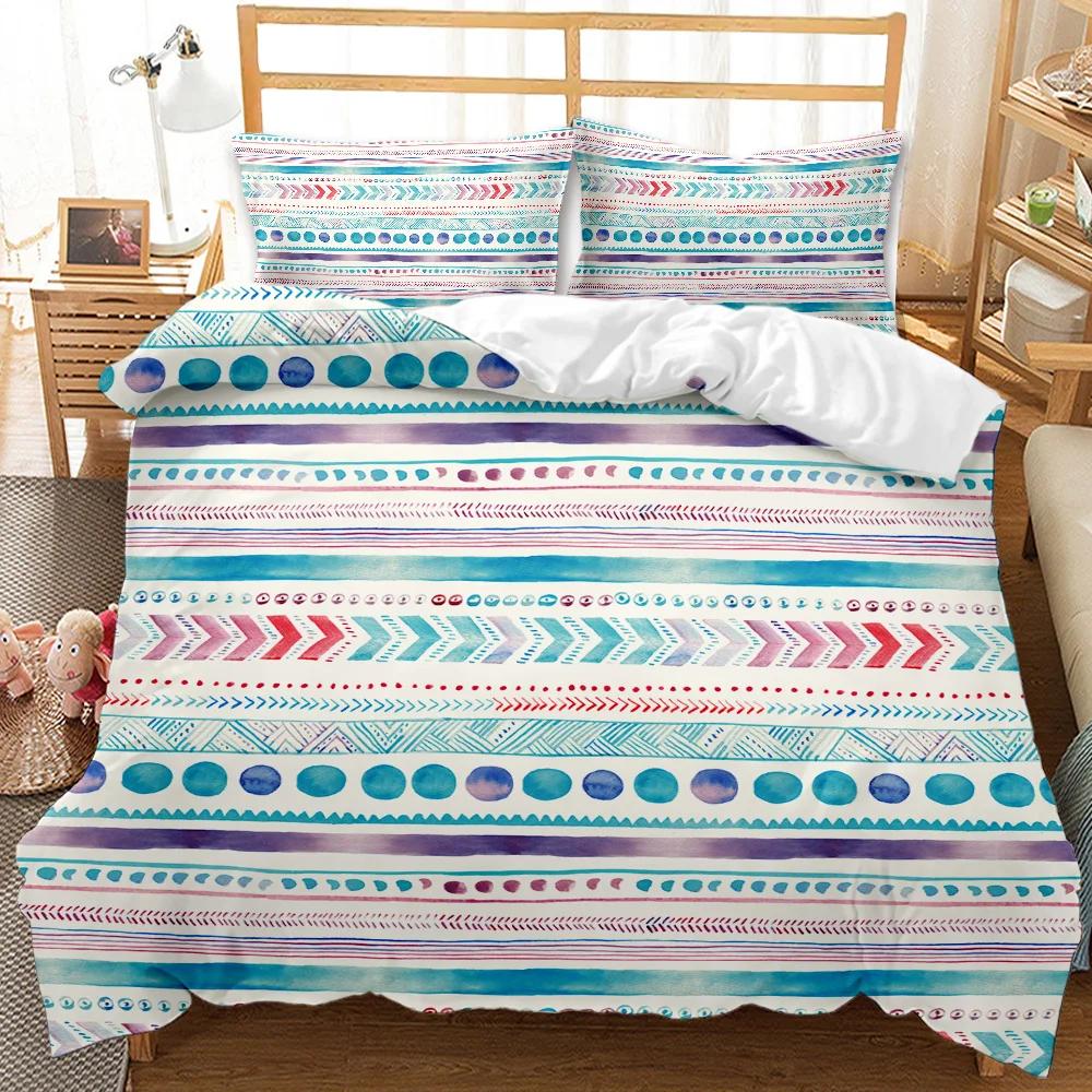 Geometric Pattern Duvet Cover Modern Circled Wavy Like Blue White Stripes Bedding Set Double Queen King Polyester Qulit Cover