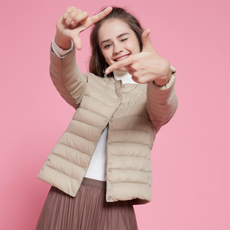 White Duck Down Light and Thin Round Neck Down Jacket Women's V-neck Warm Liner Short Jacket Autumn and Winter Women's Clothing Collarless Large Size