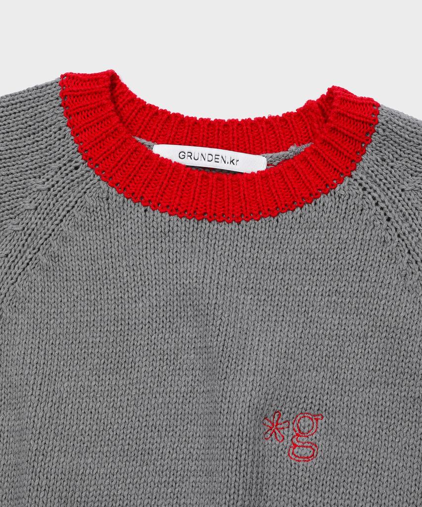 Geulleondeun Plump Short-Sleeve Knit Sweater (Charcoal-Red)