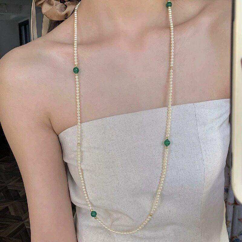 Retro Long Pearl Necklace Women's Niche Sweater Chain Feeling Double Layer Stacked Collarbone Chain