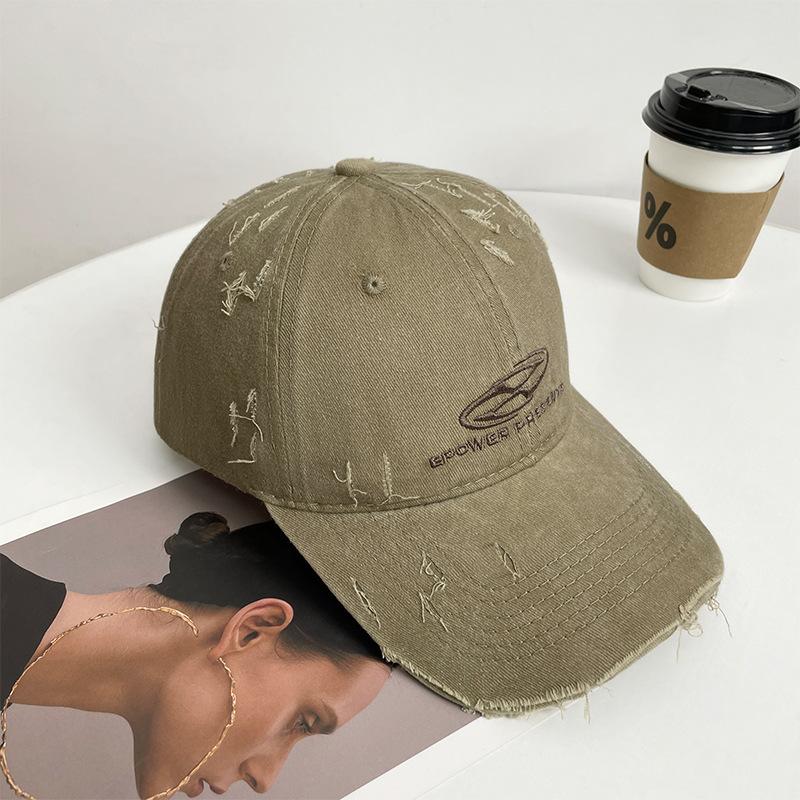 Washed hole baseball cap Four Seasons Versatile retro sunscreen men's and women's peaked caps Big head showing face Small sun hat