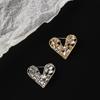 Shiny Heart Brooch Rectangular Hollow Heart Breastpin Fanshin Rhinestone Pin  Women