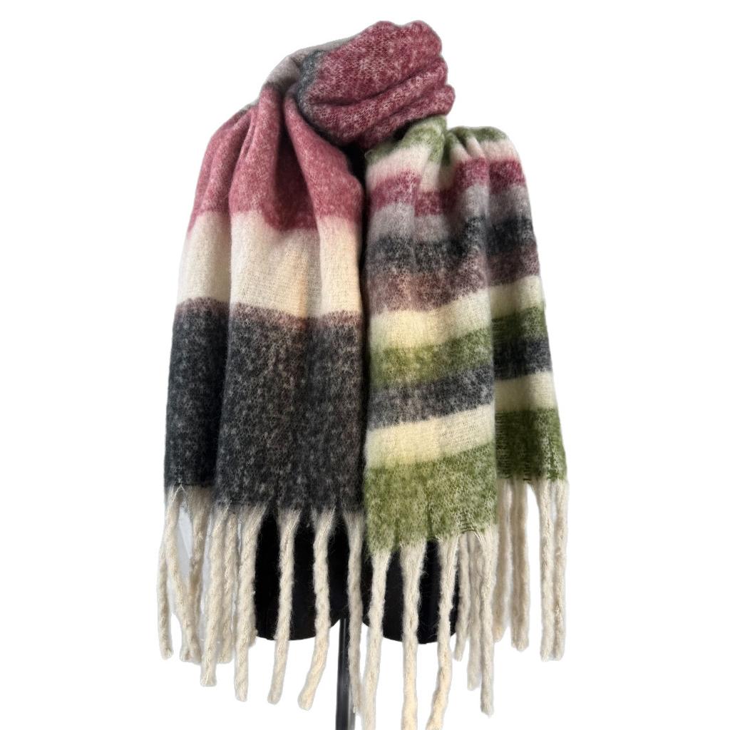 Shawl scarf niche design high sense contrasting color scarf scarf fringed shawl