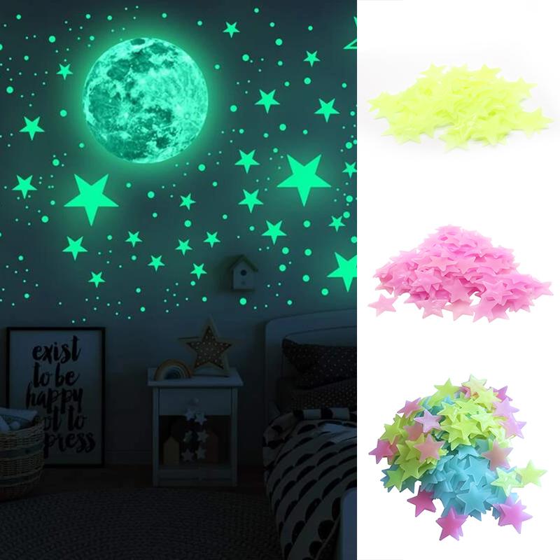 Glow-in-Dark Star Wall Sticker Set Adhesive Bright and Realistic Stars for Starry Sky Kids Bedroom Wall Decor