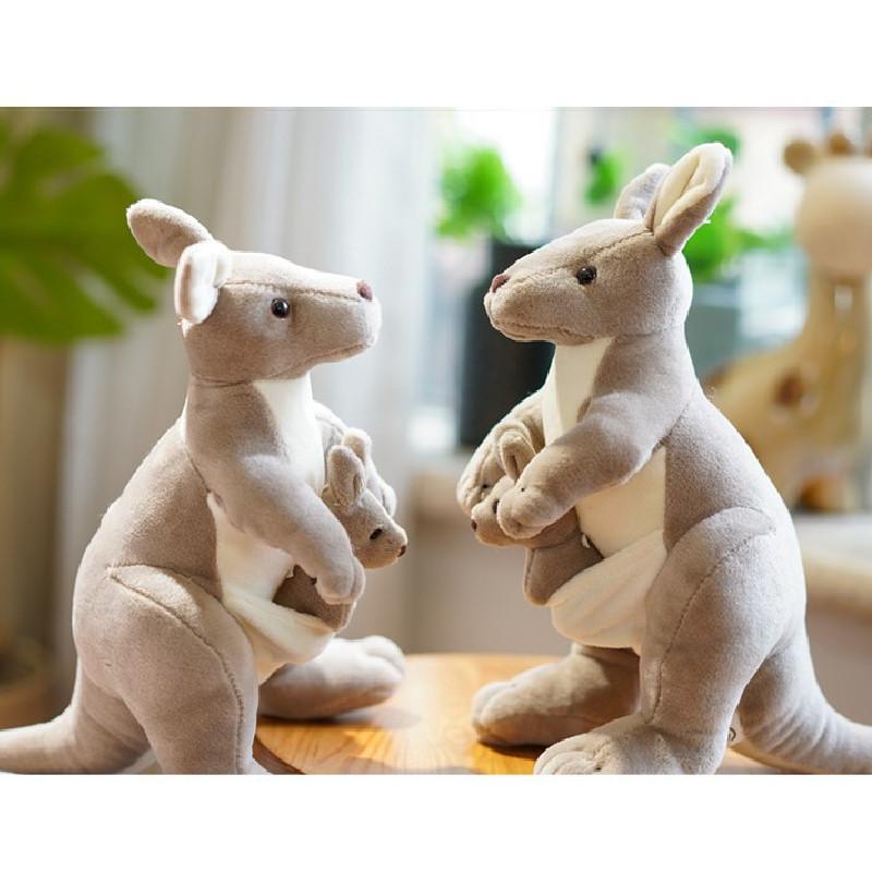 Simulated Beige Mother And Child Kangaroo Doll Plush Toy For Children Gift