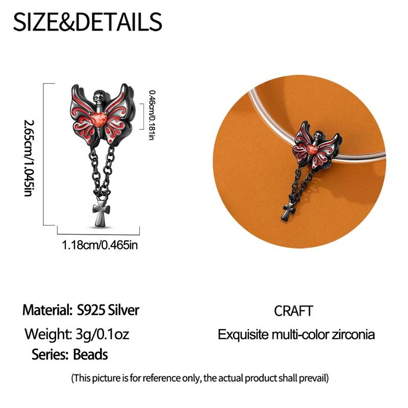 Halloween Party Copper Gothic Skeleton Butterfly&Chain Cross Pendant Bead Fit Charms Bracelet For Jewelry Making Women Gift