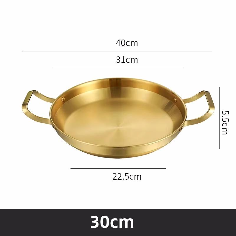 Stainless Steel Gold Golden Seafood Rice Pot Home Cooking Paella Pan Picnic Snack Plates Cookware Saucepan Dry Pots with Handle