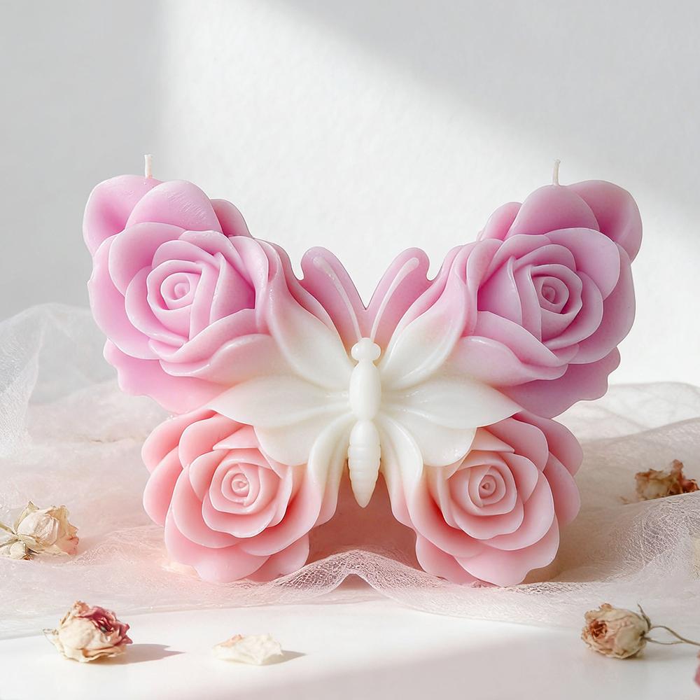 DIY Rose Butterfly Aroma Candle Silicone Mold Creative Handmade Soap Aroma Candle Gypsum Resin Mold Home Decoration Gift
