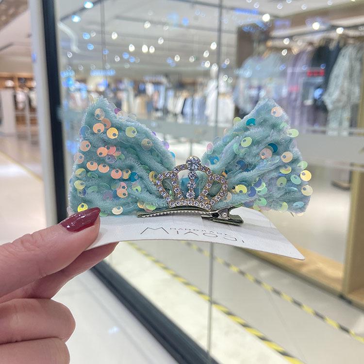 Korean Style Sequin Bow Hair Clip for Girls - Crown 3D Top Hairpin Accessory