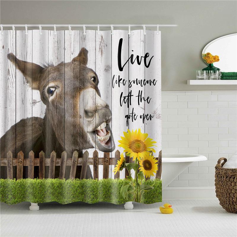 Fabric Shower Curtain Cute Cartoon Hippo Animals Dogs Cats Deer Bath Curtain Waterproof Polyester Bathroom Curtain With Hooks