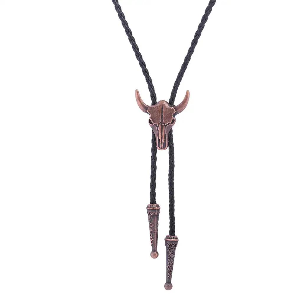 Golden Ties for Men American Cowboy Garment Accessory Tie Adjustable Bull Head Western Cowboy Bolo Tie Pendant Necklace