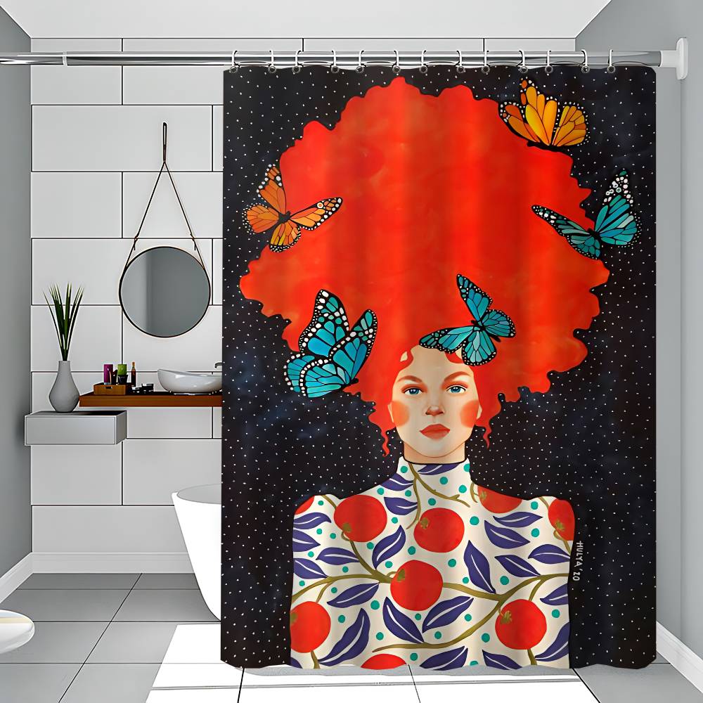 Abstract Girl Hair Flower Bird 1PC Printed Shower Curtain Waterproof Washable With 12 Hooks Bathroom Shower Home Use