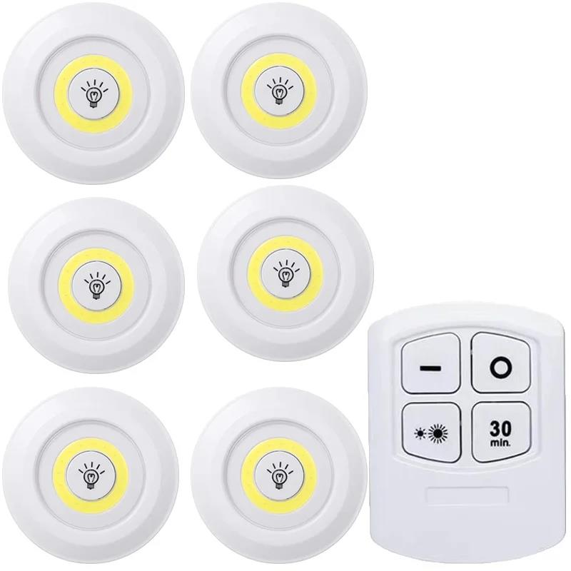 Smart Wireless LED Night Light Dimming Lights Touch Lamp Round with Remote Control for Indoor Kitchen Furniture Cabinet Wardrobe