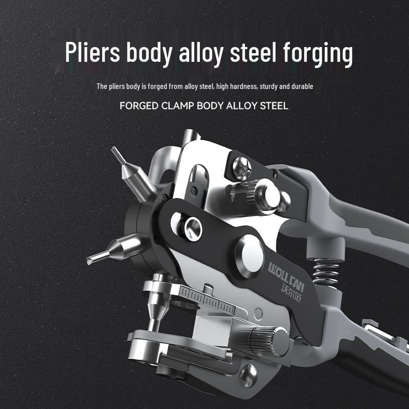Effort-Saving Manual Punch Pliers for Leather Belts, Watch Straps, and Notebooks - Round and Oval Holes