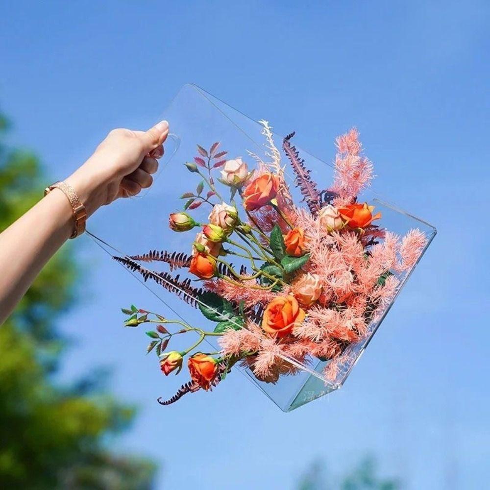 Transparent Acrylic Flower Box Hand Bag Packing Material Bouquet Wrapping Bag Reusable Portable Flower Bag Wedding Party